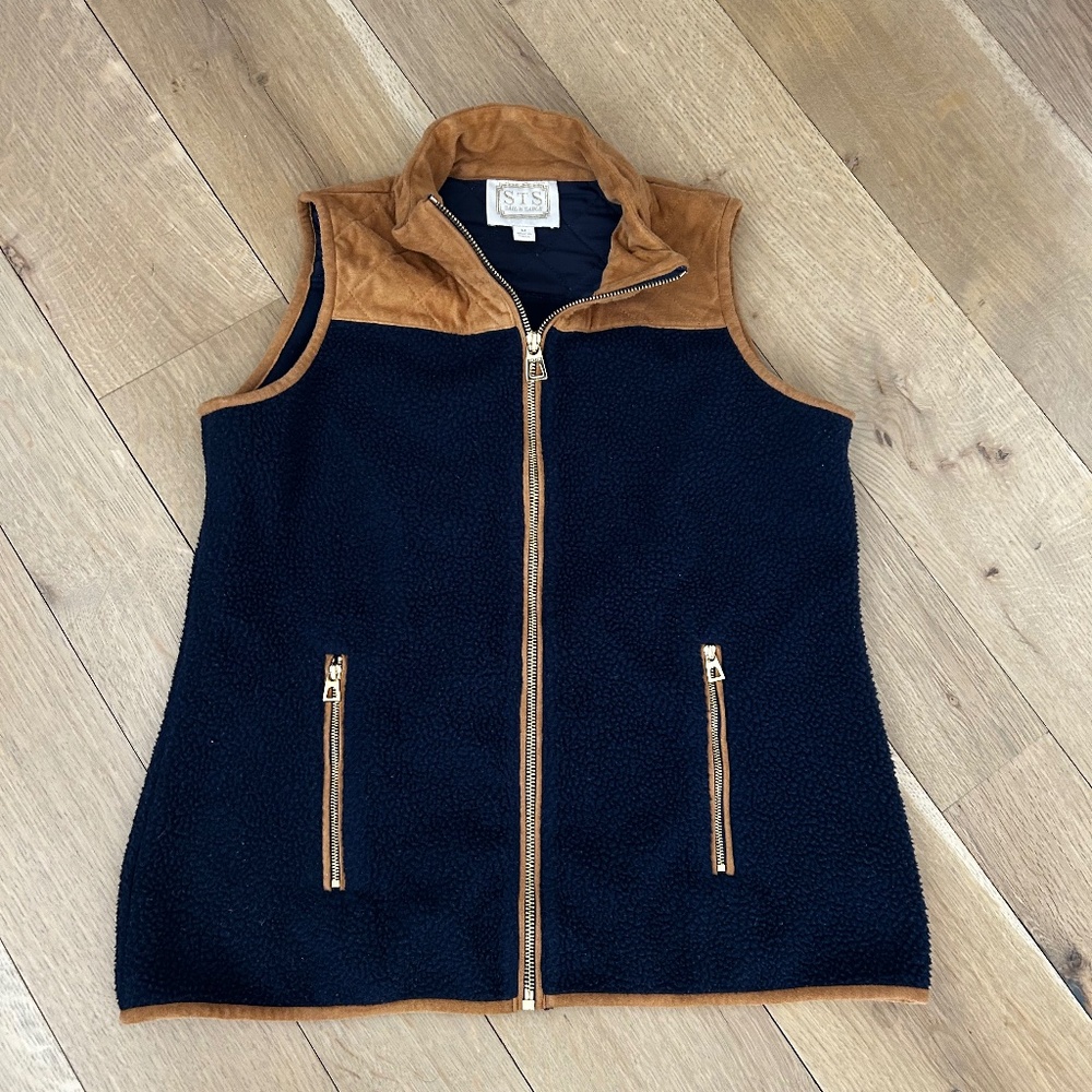 STS Sail to Sable Quilted Vest Navy Blue Brown  MEDIUM M